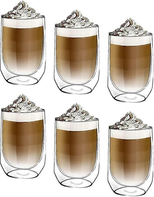 [6-pack, 350ml] Premium Oval Dubbelväggigt Isolerat Glas, Kaffe