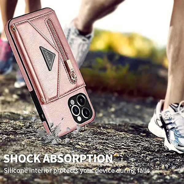 Plånboks-Crossbody för Iphone 12 Pro Max Telefonfodral med Snodd, Korthållare, PU-Läder Skyddande Handväska, Dragkedja, Plånbok, Stativ