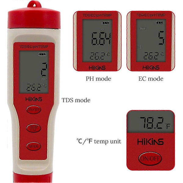 WJTG Digital vattenkvalitetsmätare Hög precision 4 i 1 PH/TDS/EC/Temp-testare för akvarier Hydroponik Pool Spa DricksvattenJ
