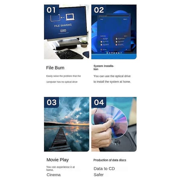 Ekstern Blu-Ray DVD-stasjon USB 3.0 Bærbar Optisk Stasjon CD DVD Brenner Spiller Leser for Laptop