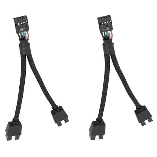 2 kpl Tietokoneen Emolevyn USB 2.0 9-nastainen kaksois-9-nastaiseen jatkojohtoon Y-jakaja Äänen HD-jatkojohto Musta