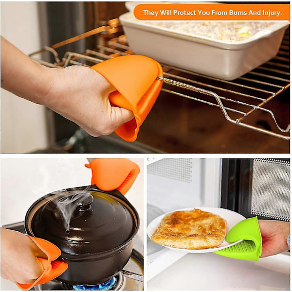 Silikone Grydelapper, 4 stk. Køkken Grydelapper, Mini Varmebestandige Silikone Grydelapper (grøn+orange)