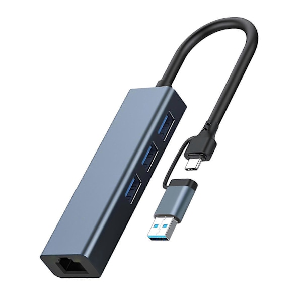 USB3.0 Ethernet -sovitin 2 in 1 Plug and Play 5 Gbps Nopea, ajuriton, helppo asennus RJ45 Type-C HUB -keskitin MacBook Prolle