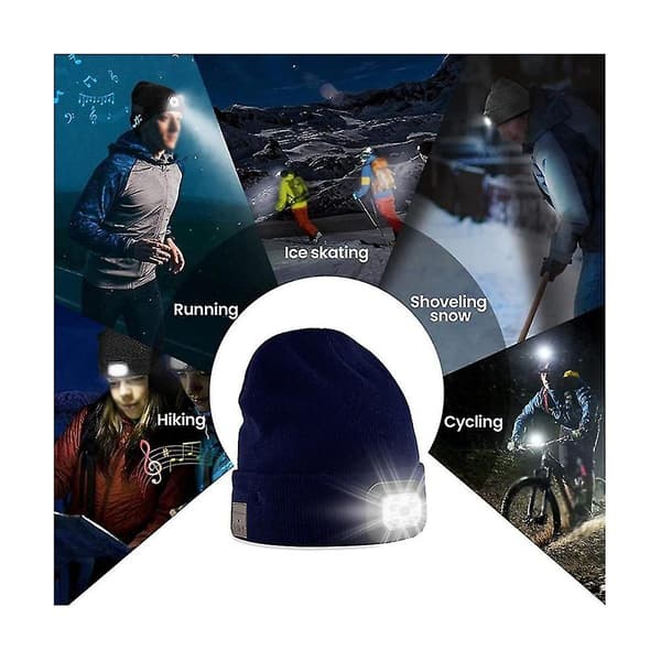 För Snöskottning Vinter Varm Bluetooth Pannlampa Mössa Med Led Musikmössa Högtalare & Mic Hörlurar,c