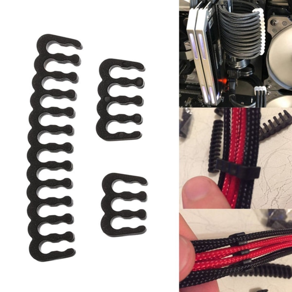 48 stk PC-kabelkam, hovedkort 24-pin, 8-pin, 6-pin kabelkam for datamaskin, ermet opptil 3,4 mm svart