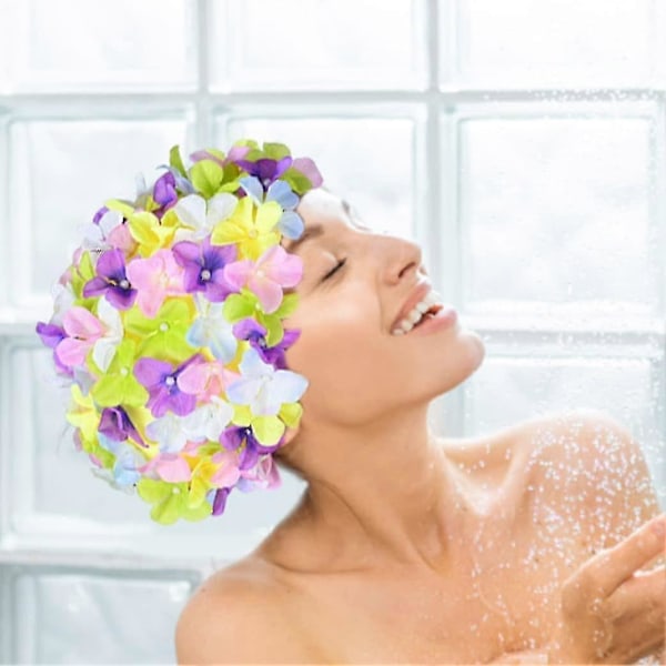 Blomst Badehette Petal Badehetter For Kvinner Hårpleiehette Badehette Med Blomst Dusjhette Blomstrete Badehatt Fargerik