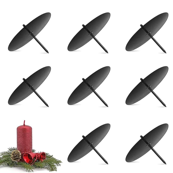 Seppele kynttilänjalka, 8 cm adventtikynttilänjalka, metallinen kynttilänjalka, joulukynttilälevy piikkillä 8 kpl musta