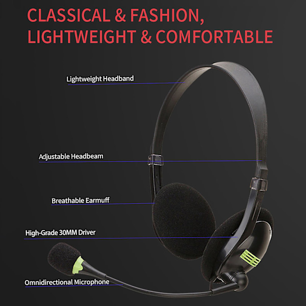 SY440 Telefonheadset Förlustfri Brusreducering Andningsbar USB 3.5mm MIC Lång Kabel Call Center Hörlurar för Lastbilschaufför Kontor