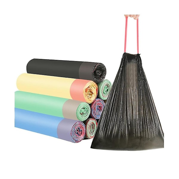Små søppelsekker med snøring, plastposer for søppelbøtter til bad, toalett, soverom, kontor, blandet farge, 150 stk