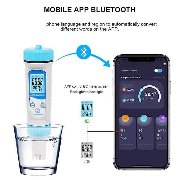 7 I 1 Ph-måler Ph/tds/ec/orp/salt/sg/temperaturmåler Digital Bluetooth Vannkvalitetsmonitor Tes
