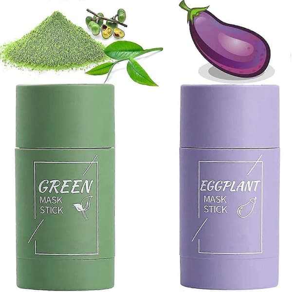 2 st grönt te/aubergine grön temask Solid ansiktsrengöringsmask Stick oljekontroll