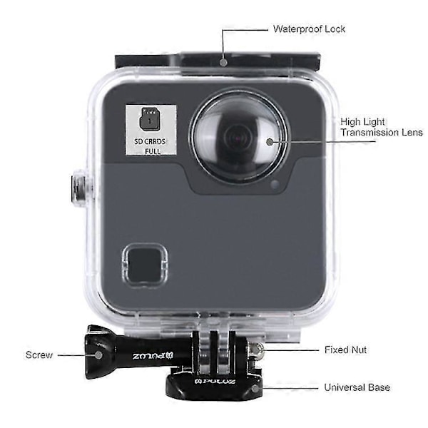 45m Undervattens Vattentätt Stöttåligt Hus Dykfodral För Gopro Fusion -Ayane