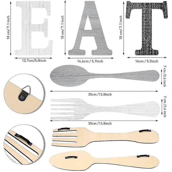 Syö-kyltti, haarukka ja lusikka seinäkoriste, söpöt Syö-kirjaimet keittiöön ja kotiin