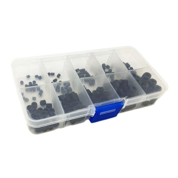 200 stk. M3 M4 M5 M6 M8 Hex Hoved Stik Hex Grub Skrue Sæt Sortiment Kit (sort legeret stål)