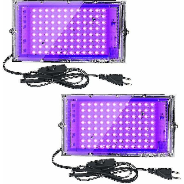 2 stk. 100W UV LED Floodlight Sort Lys IP65 Vandtæt, Ultraviolet LED Lampe, Effektbelysning Til Akvarium, Fest, Neonmaling, Fluorescerende Poster