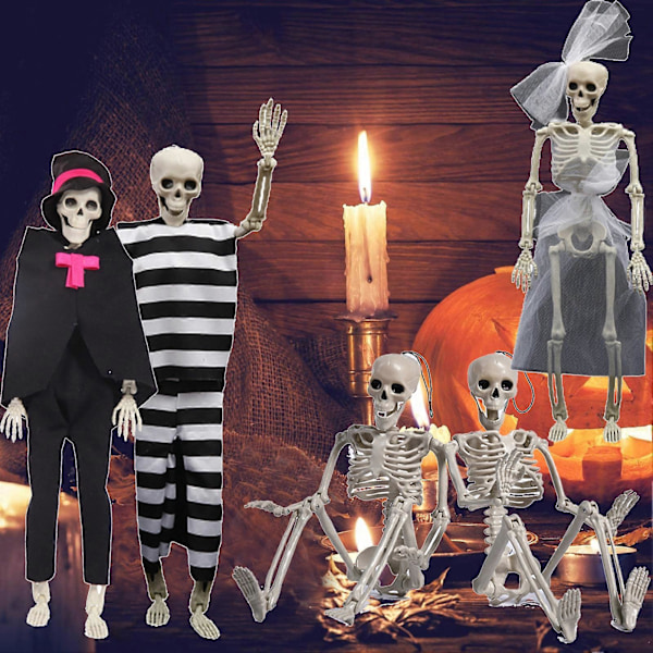 MengXi Todellinen Istuva/Makeava Halloween-Koriste Koko Ruumis Pelottava Kauhu Liikkuvat Nivelten Halloween-Kalloluuranko Kummitustaloille