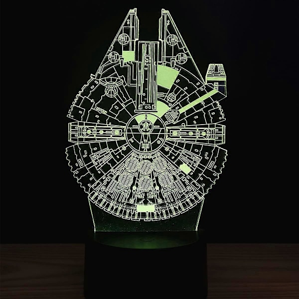 SBSG 3D Illusjon Plattform Nattlys Berøringsbryter 7 Fargeendringer USB Strøm LED Skrivebordslampe for Hjemmedekorasjoner eller Julegaver (Millennium Falcon)