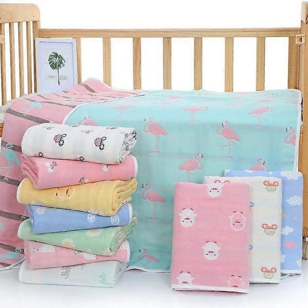 Babybadhandduk, täcke, gasväv, barnfilt, högkvalitativ spädbarnsfilt, barnfilt, 100% bomull, 6-lagers gasväv, badhandduk 110*110, rosa måne, hund