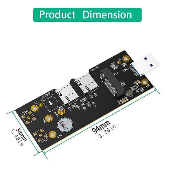 M.2 B-nøkkel til USB 3.0-adapter med støtte for 2 kort for 3G/4G/5G-modul