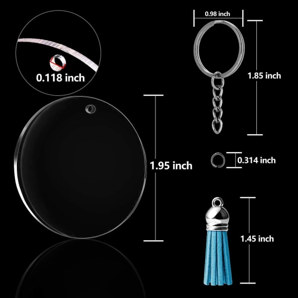 64 stk Akryl Transparente Skiver Blanke Nøkkelringer Sirkel Nøkkelkjeder Og Kvast Henger Nøkkelring For D