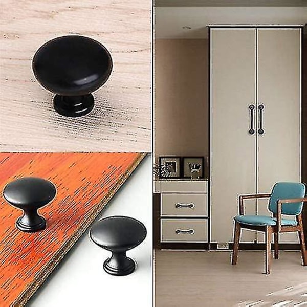 Enkel Matt Svart Enkelt Hull Enkelt Korn Liten Håndtak Flat Rund Skapdørhåndtak Liten Hul Håndtak, 12stk, Svart, 30*21*17mm