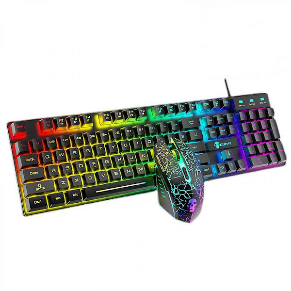 T6RGB Uppgradering Trådlöst Tangentbord & Mus Combo, Gkkua Bakgrundsbelyst 2.4G Laddningsbart Mekaniskt Responsivt Speltangentbord + 2400DPI 6-knapps Optisk Gkkua LED Mus