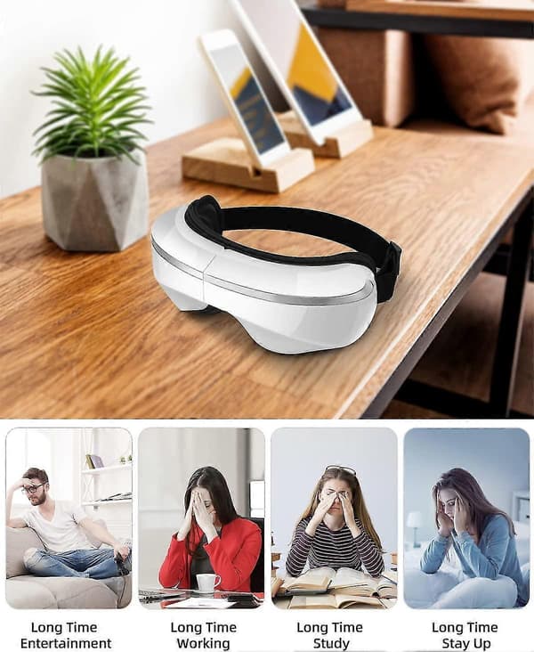 Øjenmassager med varme, vibration og musikfunktion, luftkompression af massagebrillerne