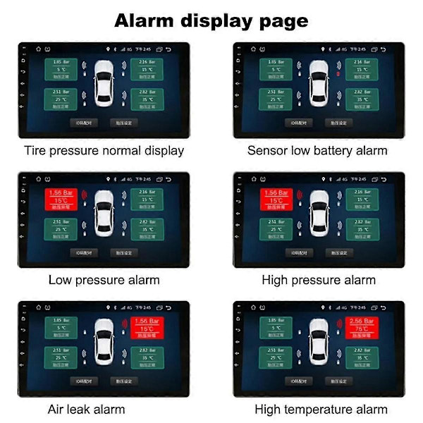 Android TPMS med 4 sensorer alarmsystem USB Android bil TPMS trådløs overføring dekkovervåking
