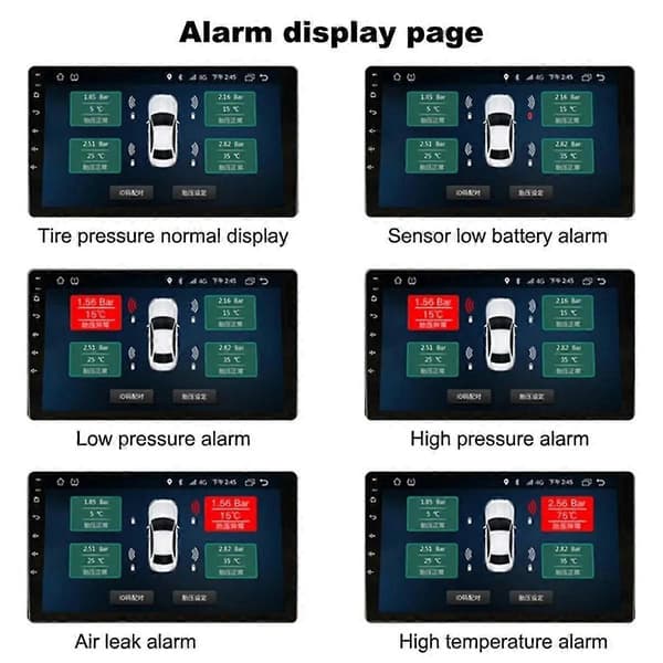 Android TPMS med 4 Sensorer Larm System USB Android Bil TPMS Trådlös Överföring Däckövervakning