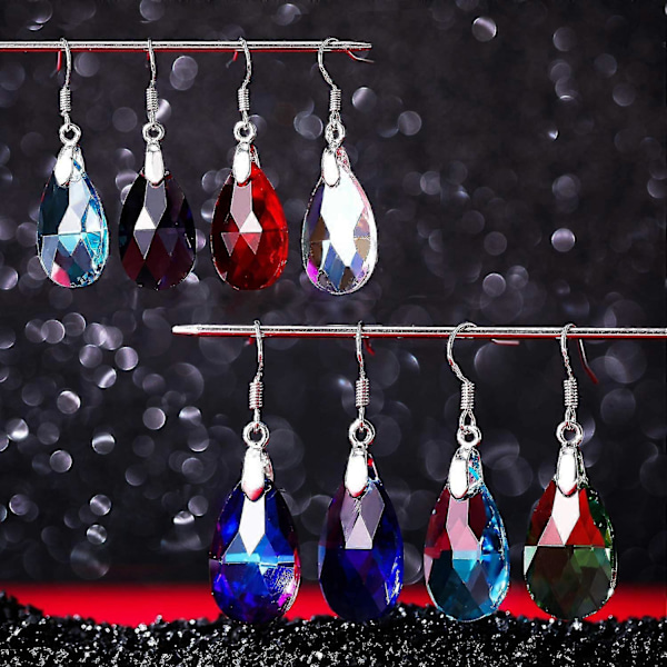 9 Par Dangle Øreringe til Kvinder Multifarvet Krystal Øreringe Dangle Drop Øreringe Regnbue Krystal Øreringe til Piger Drop -