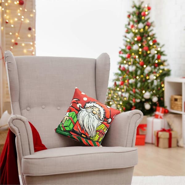 Jul Kuddfodral Set Linne Tryckta Jultomte Kuddfodral för Vardagsrum Soffa Hem Sovrum