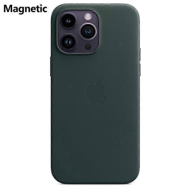 För iPhone 14 Pro Max-fodral kompatibelt med MagSafe PU PC-telefonbaksida med logotyp -
