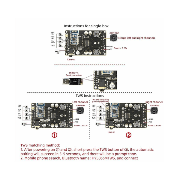 Tws Tpa3118 Amplifier Audio Board Forstærker Aux 30w/20w Csra64215 5.0 Bluetooth-modtager Hy5066m