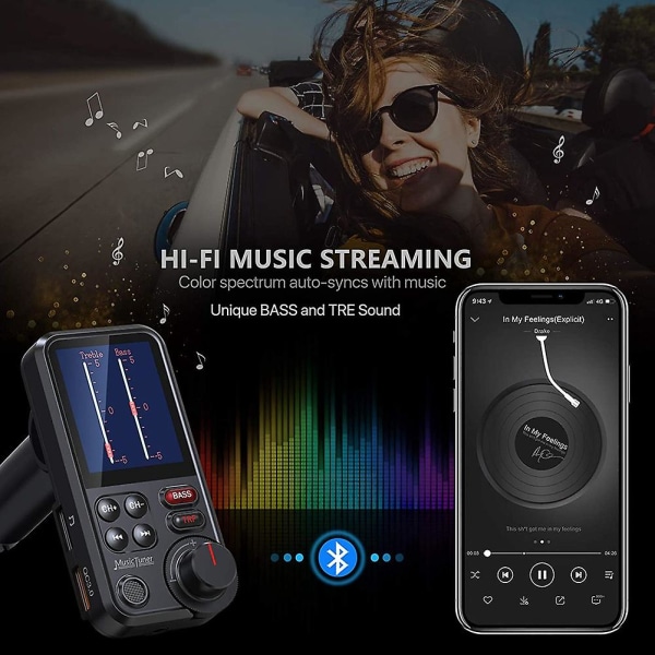 Bt93 Auto Mp3-soitin U Levy Musiikki Bluetooth 5.0 Fm Lähetin Eq Tilan säätö USB Auton Pikalataus