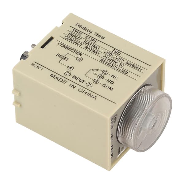 Tidsrelä Justerbar Timing Strömavbrott Timer Fördröjning AC 200?220V ST3PF Tillbehörsdel 10S