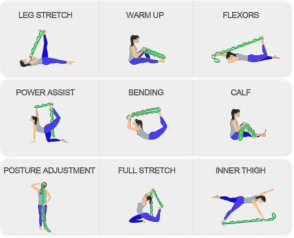 12-segment Nylon Yoga Spændebånd Yogaudstyr Et-ords Hest Split Chrys--lysegrå - Sort