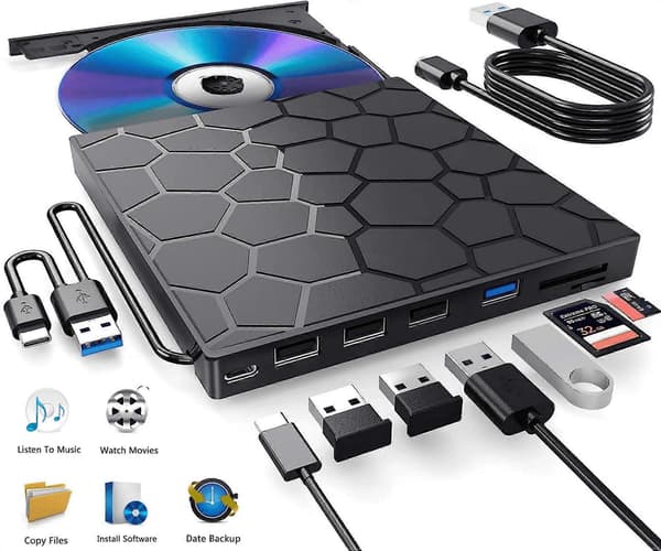 Extern CD/DVD-enhet 7 i 1 USB 3.0 Ultra-Slim CD-brännare