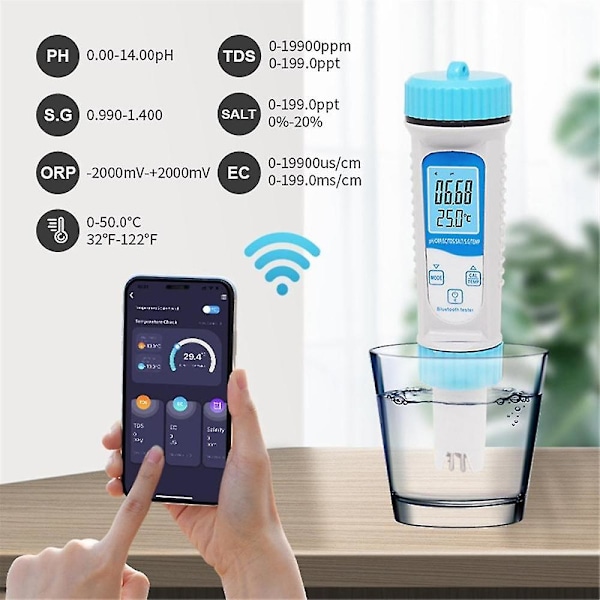 7 I 1 Ph-mätare Ph/tds/ec/orp/salt/sg/temperaturmätare Digital Bluetooth Vattenkvalitetsmonitor Tes