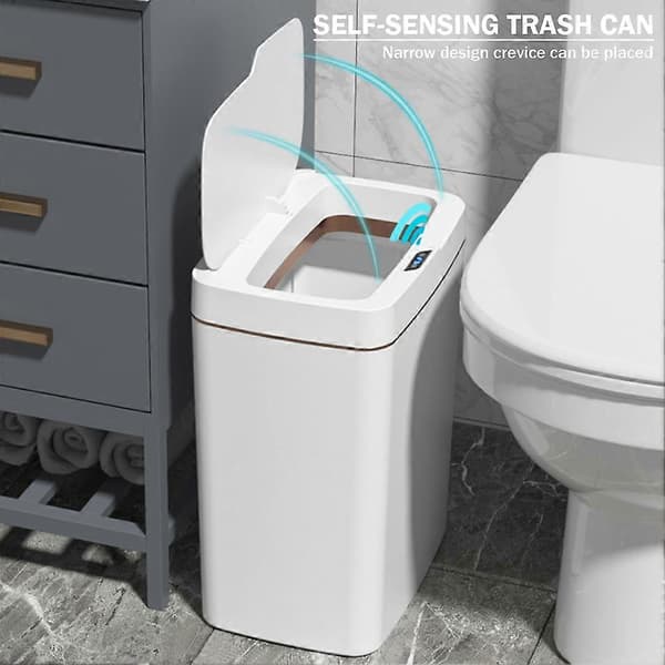 Smart Sensor Soptunna för Badrum Toalett (15L laddning grön gula linjer)