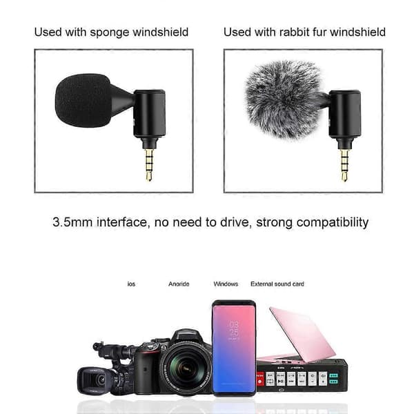 Telefon Mikrofon, 3.5mm Jack Mobiltelefon Mikrofon Justerbar Mikrofon til Android og Ios Smartphone