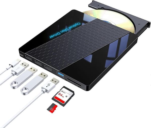 Ekstern DVD-drev, USB 3.0 Ekstern CD/Dvd +/-Rw-drev Bærbar Type C CD/DVD-afspiller til bærbar computer