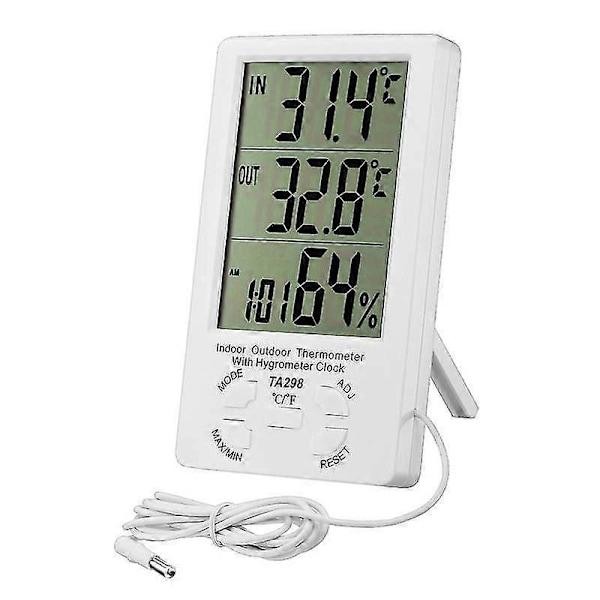 Inomhus Utomhus Termometer, Digital Hygrometer Termometer, LCD Termo-hygrometer Med Klocka, Min / Max Värden,  C /  F Omkopplare, Temperatur Och Luftfuktighet