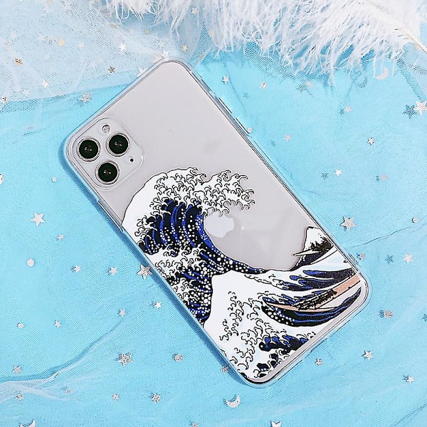 Kompatibel med iPhone 13 Pro Max Cover, Klar Tokyo Bølge Mønster Print Design Pige Kvinder Med Transparent TPU Bumper Beskyttende Bagside Cover Til Ipho