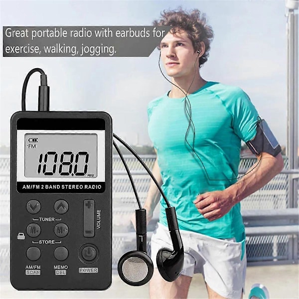 Bärbar Radio FM/AM Dubbelband Stereo Digital Bärbar Mini Radio Mottagare med LCD-Display Laddning