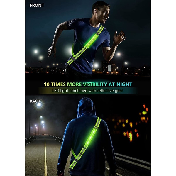 Led refleksbelte for å gå om natten, oppladbart led lys opp løpebelte for løpere Wa