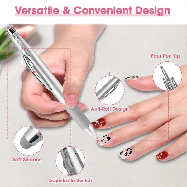 2-pack 4-i-1 Nail Art Dotting Pennor, Dubbelsidigt Nageldesignverktygset