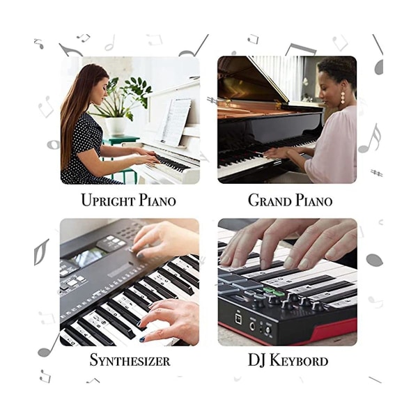 Löstagbar pianoklaviaturnotetikett, 88 tangenter Piano Not Guide och Piano Key Guide, (svart)