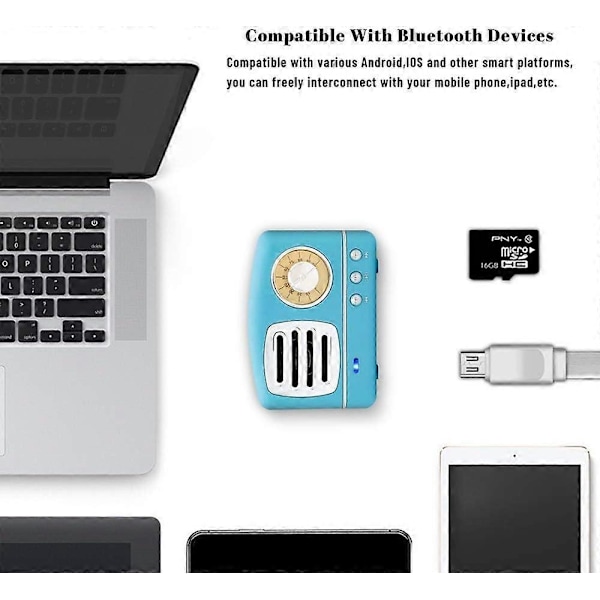 Kannettava bluetooth retro -kaiutin, langaton mini retro -kaiutin, rikkaalla bassolla, stereo