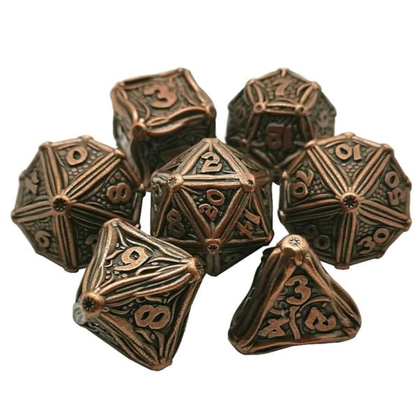 7 stk. Mini Heavy Duty Metal Terningesæt Solid Polyhedral Rollespil Terningesæt, Antik