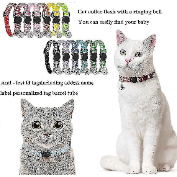 Kattkrage, 12 st Anti-Strangulation Kattkrage Kattungekrage Med Reflekterande Rem Och Klocka, Justerbar Räckvidd 19-32cm